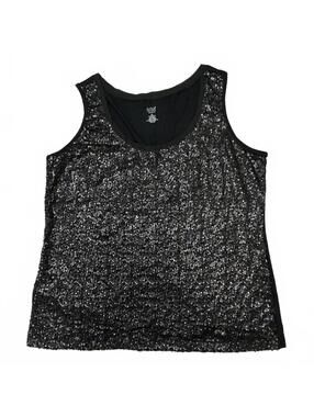 a.n.a. Woman 1X Black Sequin Tank Top Plus Size Party Holiday Sparkle